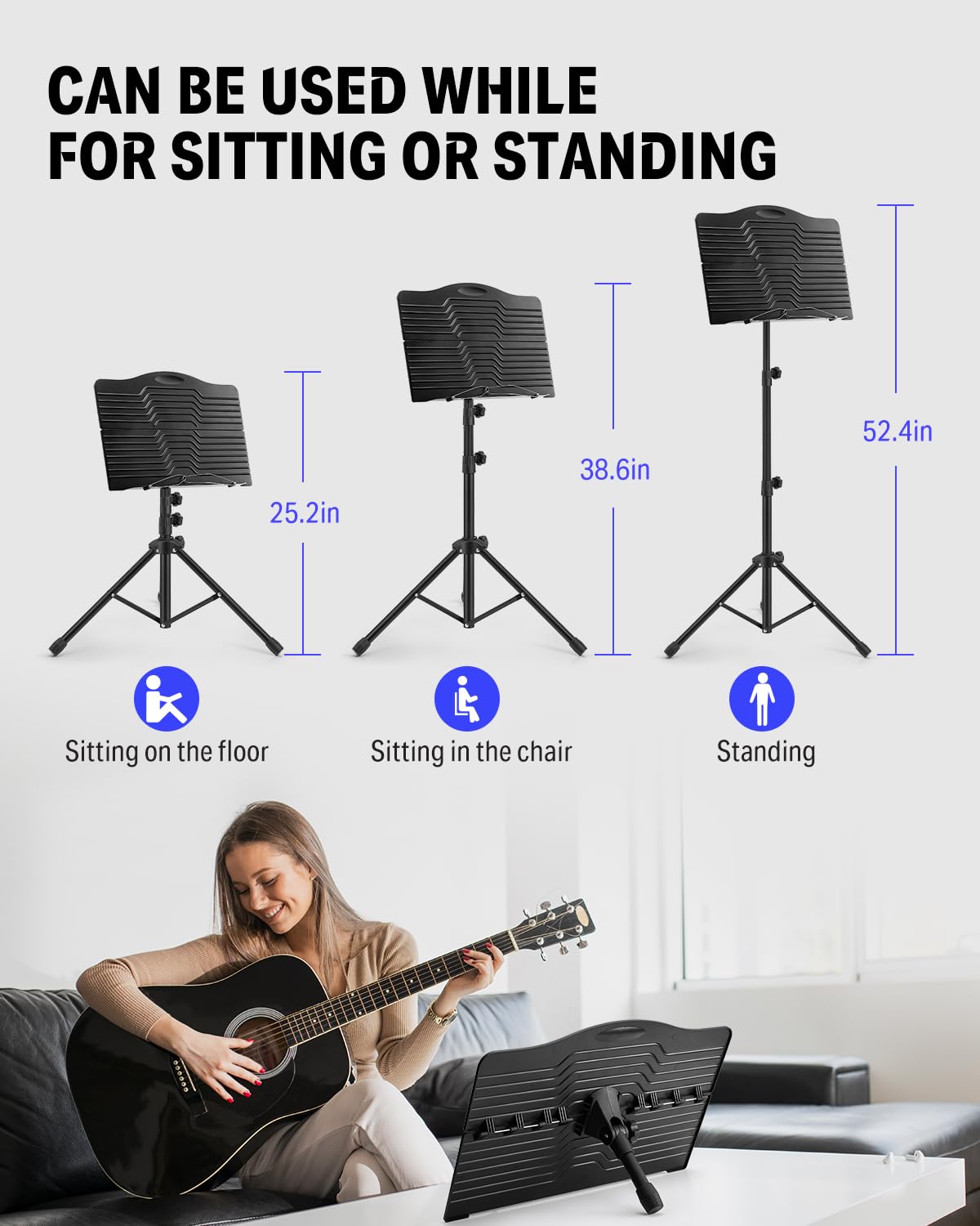 Donner Sheet Music Stand with Light Foldable Travel Metal Stand Adjustable DMS-1 with Carrying Bag, and Clip Holder, Portable Projector Stand, Laptop Stand, Music Folder