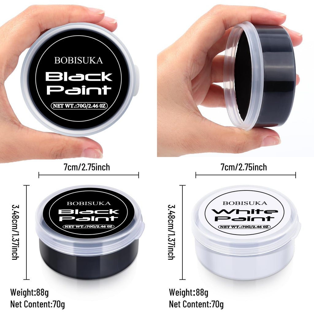BOBISUKA Black & White Face Body Paint + Setting Powder + 3PCS Brushes Face Painting Kit for Adult Professional Oil Based Facepaint For Halloween Clown Skeleton Vampire Skull Joker Cosplay SFX Makeup