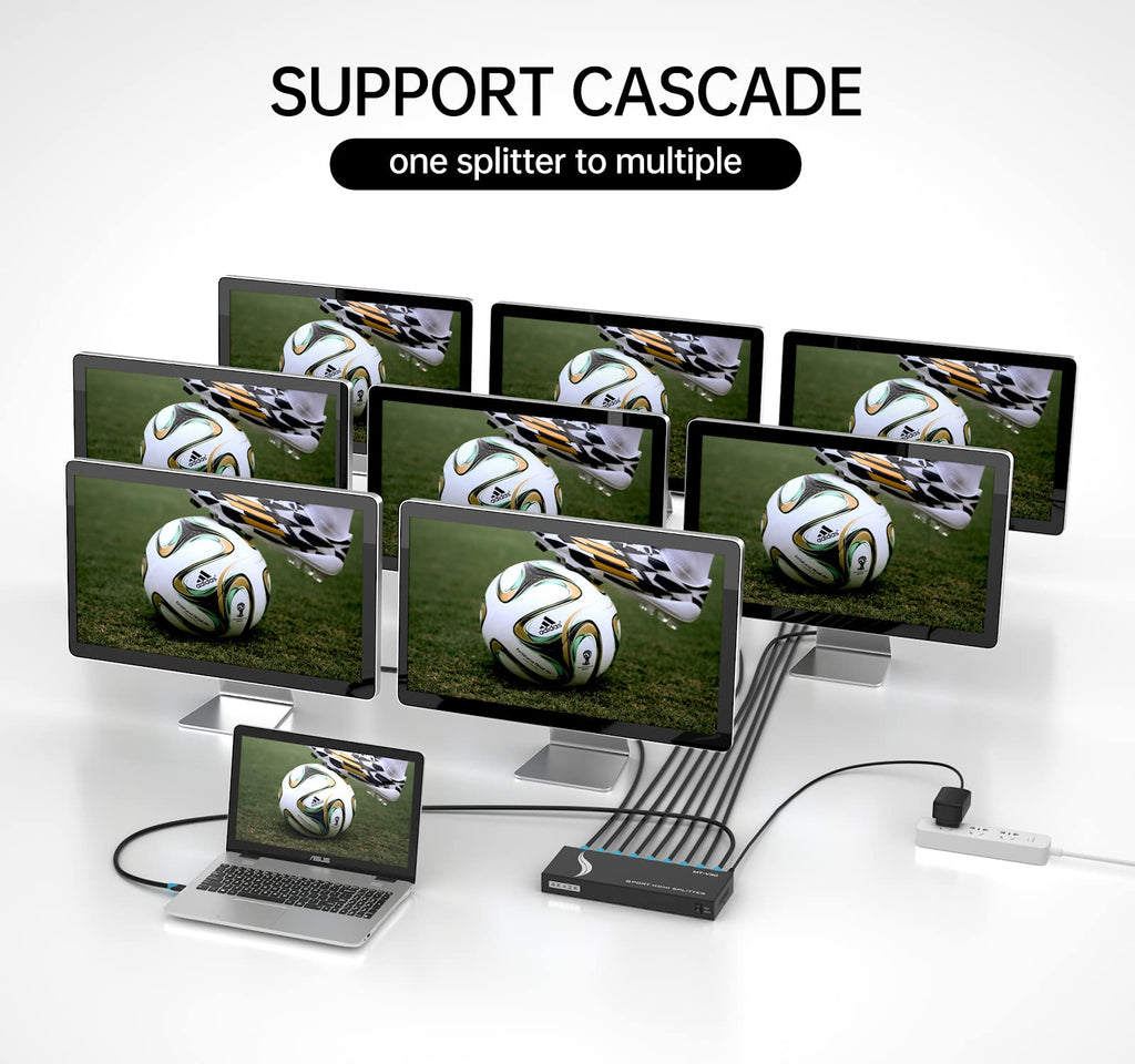 4K HDMI Splitter 1 in 8 out, 1 to 8 Distributor MT-VIKI 8 Way 1x8 For 8 Monitor HDTV CCTV 3D Supports EDID HDCP +UK Power Supply