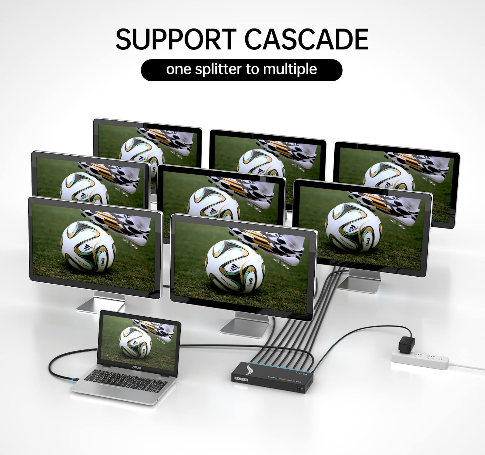 4K HDMI Splitter 1 in 8 out, 1 to 8 Distributor MT-VIKI 8 Way 1x8 For 8 Monitor HDTV CCTV 3D Supports EDID HDCP +UK Power Supply