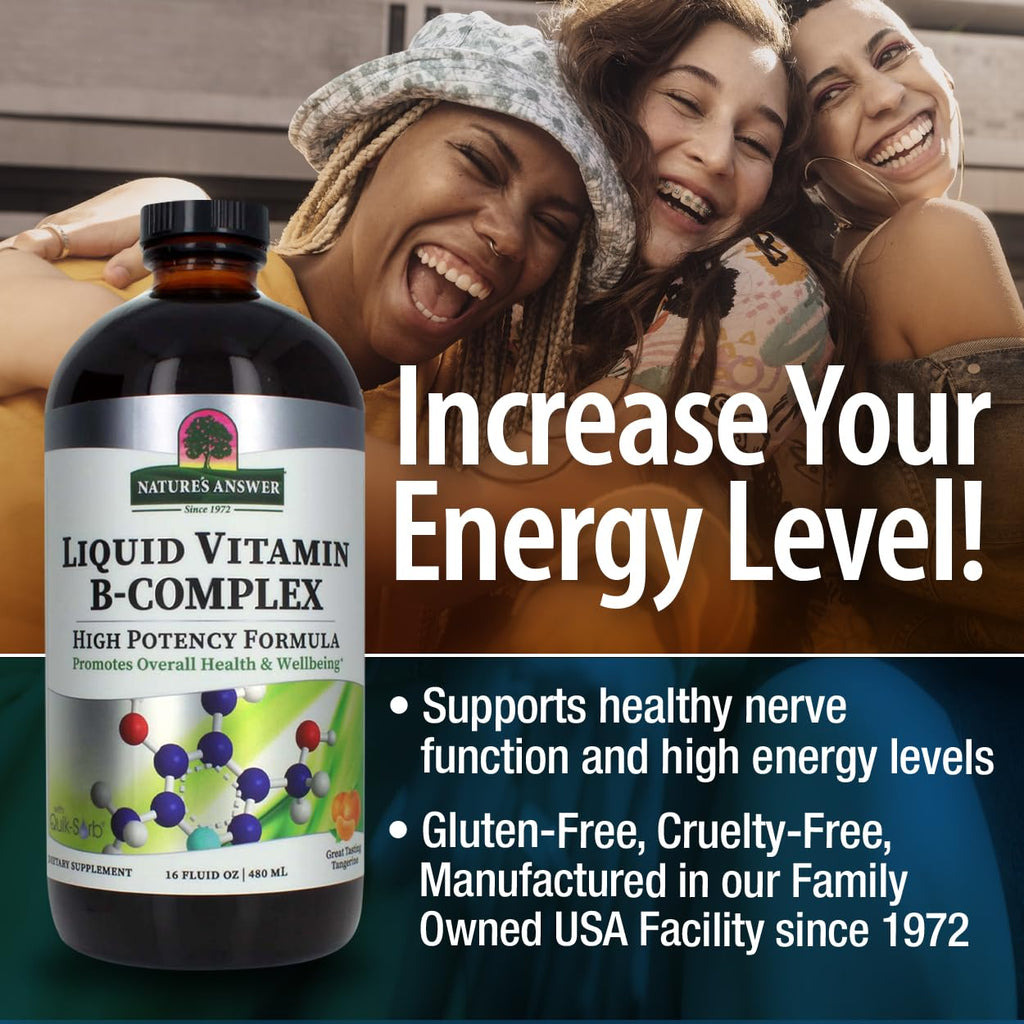 Nature's Answer Liquid Vitamin B-Complex Supports Healthy Energy Levels | Promotes Healthy Nerve Function | All-Natural Tangerine Flavor | Gluten-Free & Benzoate-Free 16oz
