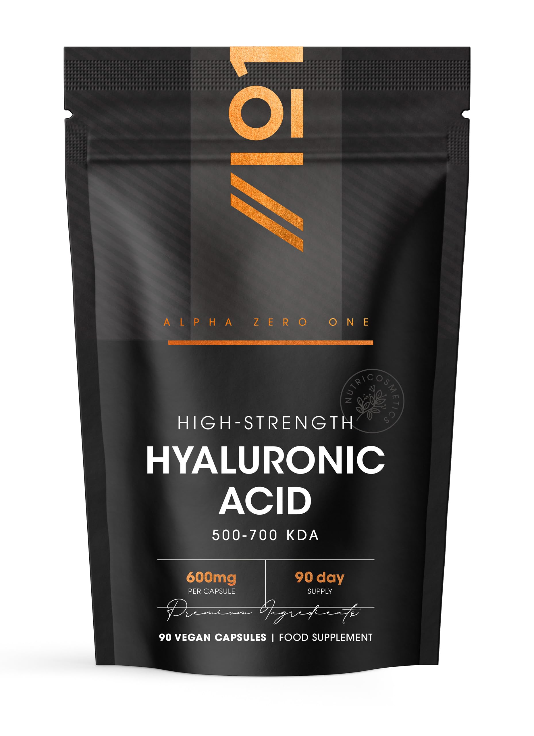 Hyaluronic Acid Supplement 600mg (500-700 KDA) - 90 Vegan Triple Strength Hyaluronic Acid Capsules - 3 Month Supply - Natural Skin, Hair & Joint Supplement for Women & Men - Superior Absorption
