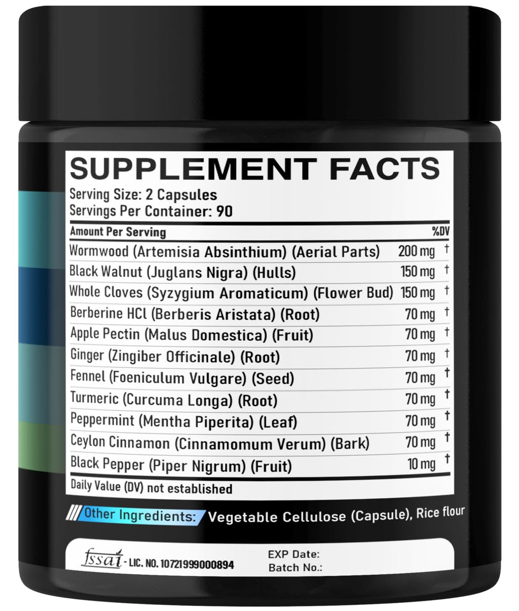 DEDICAD 11in1 Wormwood Capsules - 180 Capsules Extracted from Black Walnut, Cloves, Ginger, Turmeric, Apple, Berberine HCl & More - Support Immune System for 3 Months