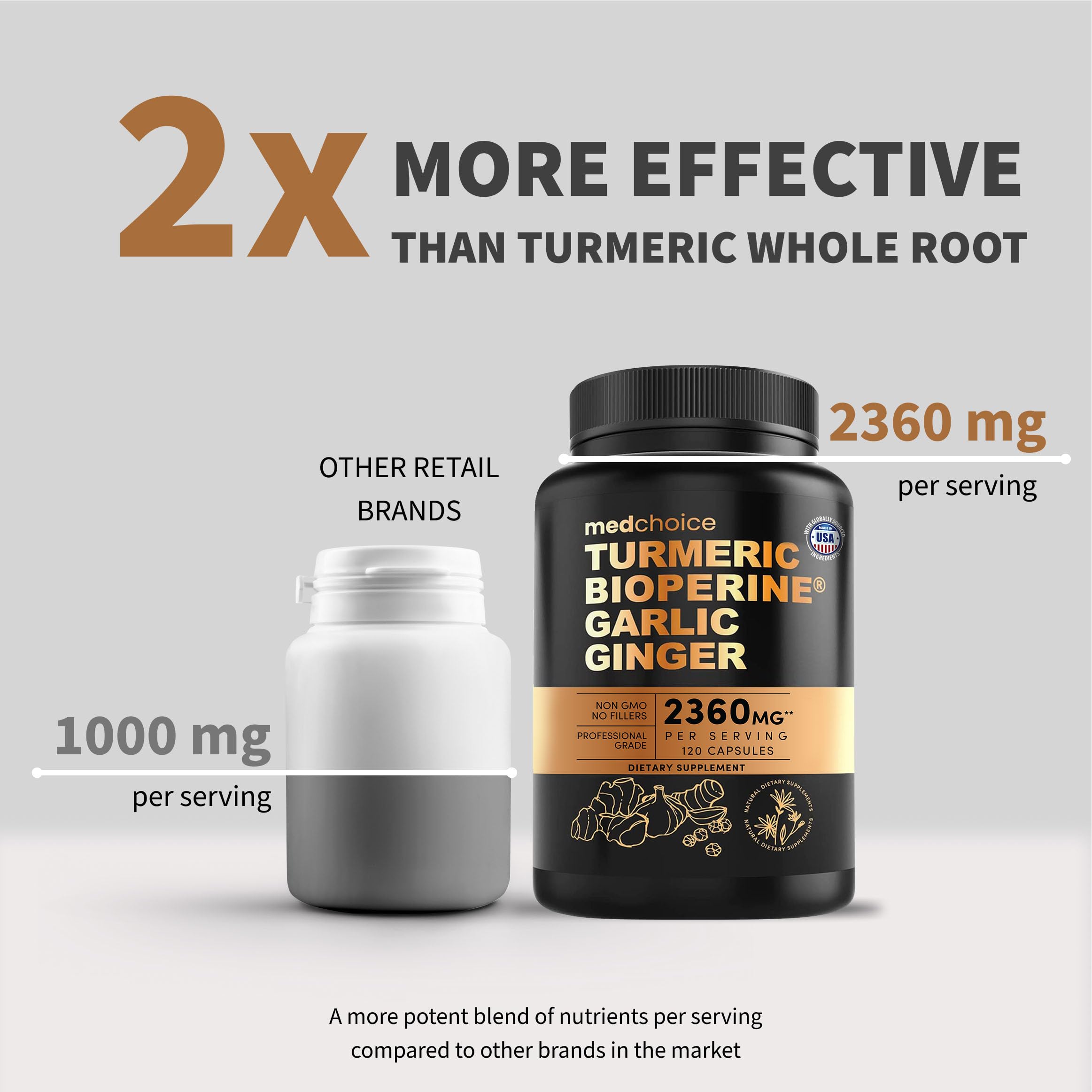 4-in-1 Turmeric Joint Support Supplements with Garlic and BioPerine - 2360 mg High Potency Herbal Blend for Mobility, Everyday Flexibility, Digestive Comfort, Active Aging Support (120ct, Pack of 2)