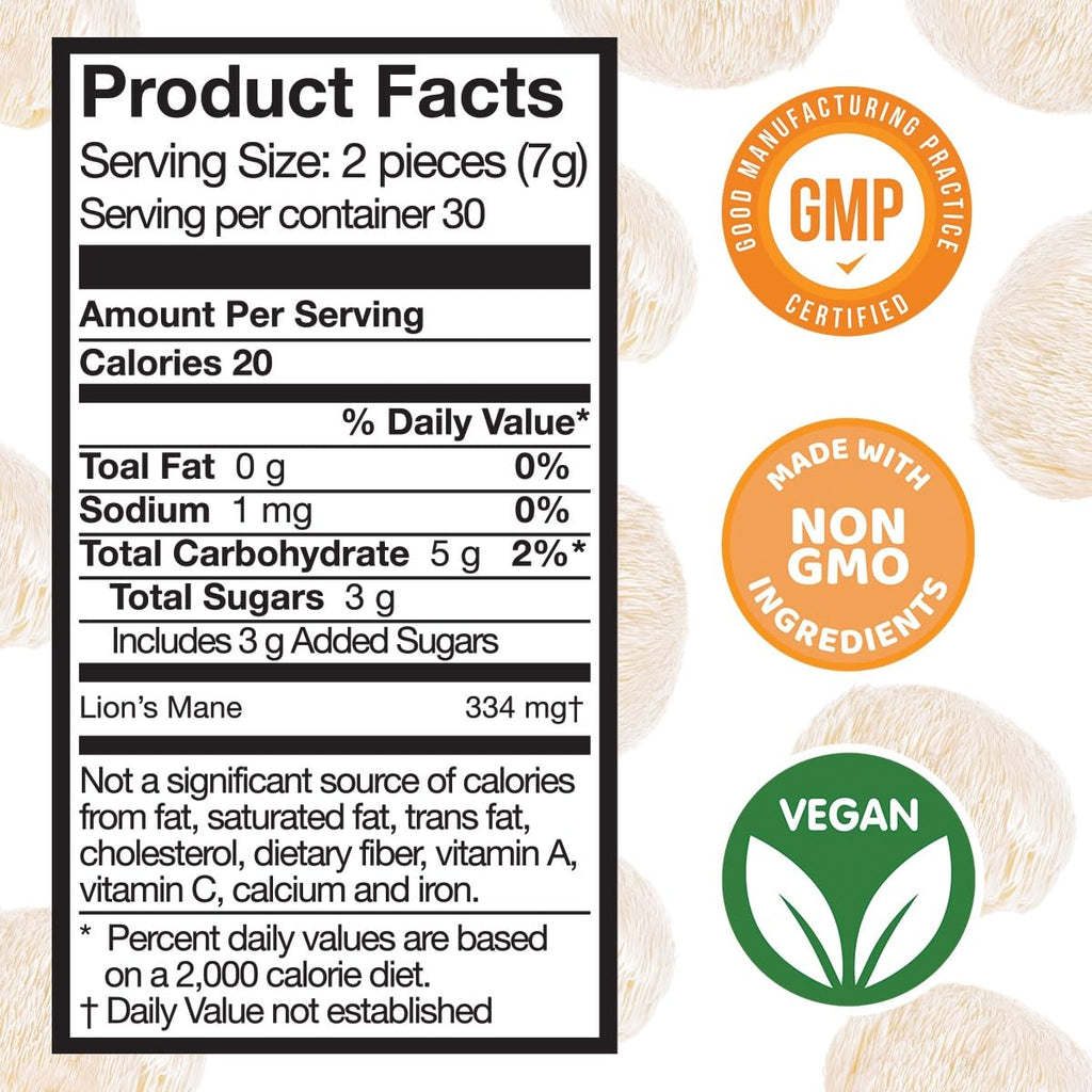 Safer Products Lion’s Mane Mushroom Gummies - May Support Focus, Memory, and Mood - Lemon Berry Flavor - Vegan, Non-GMO, Gluten-Free, Gelatin Free - 120 Count