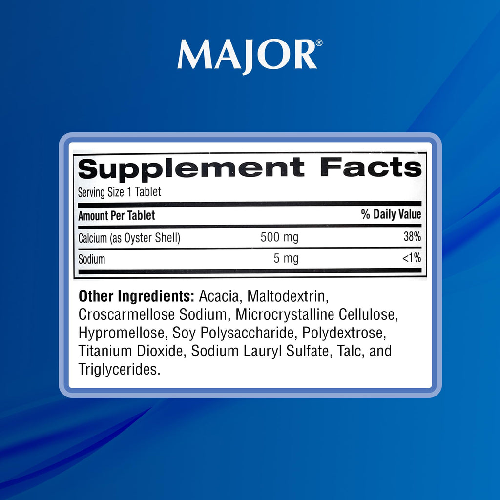 MAJOR Oyster Shell Calcium 500mg - Daily Dietary Supplement for Bone Health and Joint Support, Mineral Supplement for Men and Women, Gluten-Free - 1000 Tablets (1 Pack)