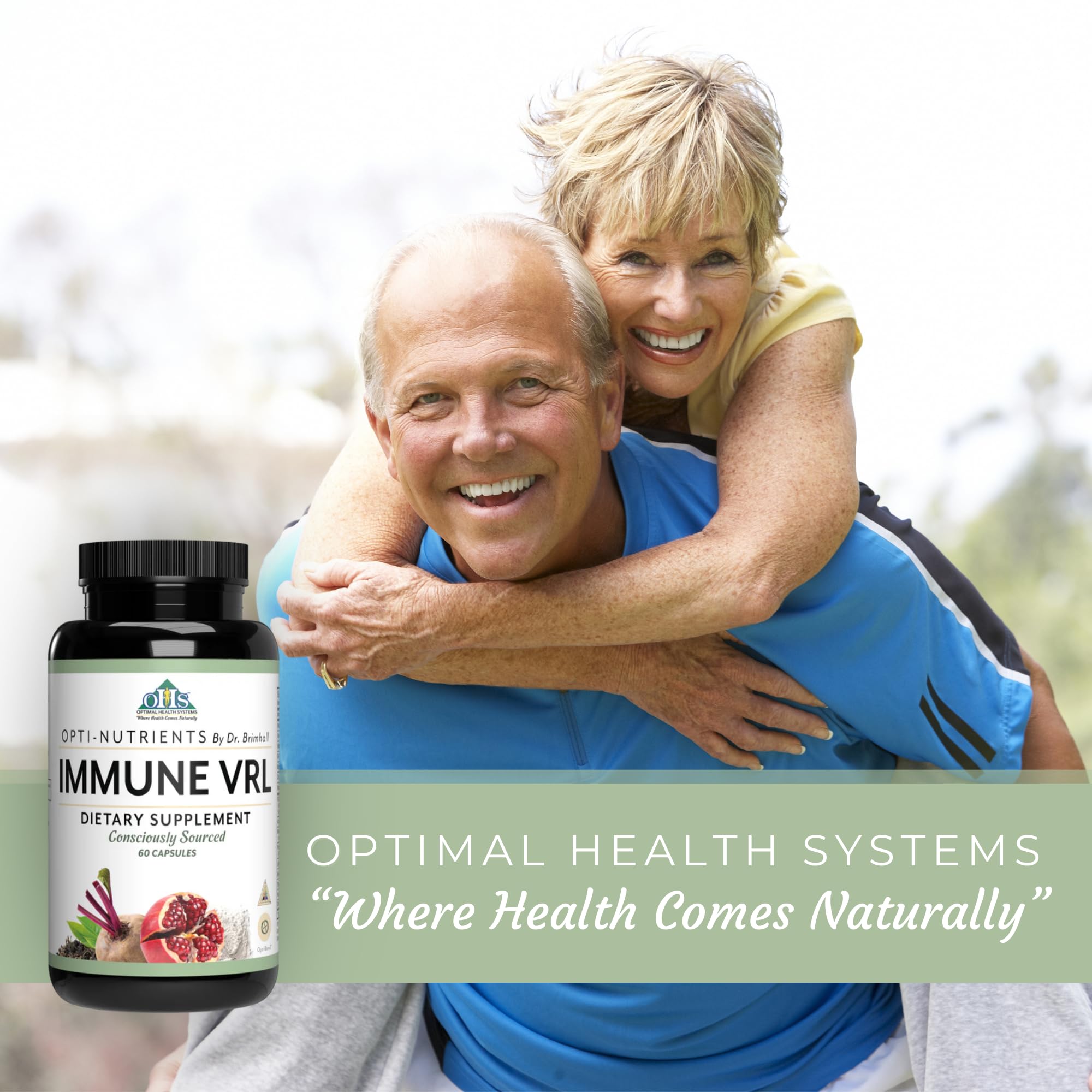 Optimal Health Systems Immune VRL | 7 Vitamin + 12 Nutrient Blend | Pomegranate Extract, Astragalus, Brocolli | Spleen, Thymus, Lymph, Tonsil & Parotid Support | 60 Capsules