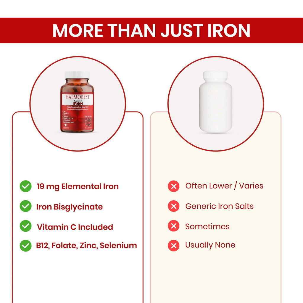 HealthBest High Potency Gentle Iron Capsules 19mg |Slow Release Iron for Faster Absorption, Non-Constipating| Vitamin C, B12, Folate Zinc & Selenium for Anemia, Hemoglobin & Immune Support |60 Count
