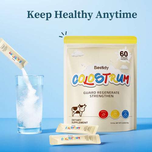 Bestidy Colostrum Supplement,Colostrum Powder for Gut, Hair Growth, Beauty, Individually Packaged,Natural Superfood Bovine Colostrum Powder,(60 Servings) 4.23 Oz