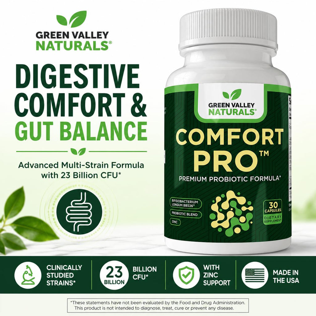 ComfortPro™ Daily Probiotics for Digestive Health | Constipation Relief & Bloating Support for Women & Men | Gut Cleanse with Zinc | Helps Reduce Gas & Promotes Digestive Regularity | Valley Formula