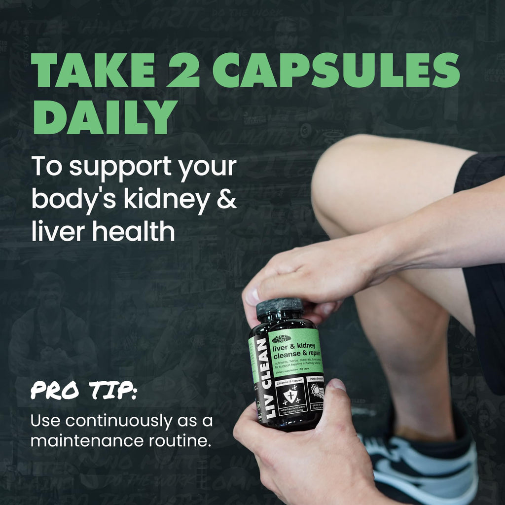 Gains in Bulk Liv Clean, Liver & Kidney Cleanse & Repair, Liver Support Supplement with Milk Thistle Extract, Dandelion Root, Digestive Enzymes, Organic Minerals and Nutrients, 60 Vegetarian Capsules