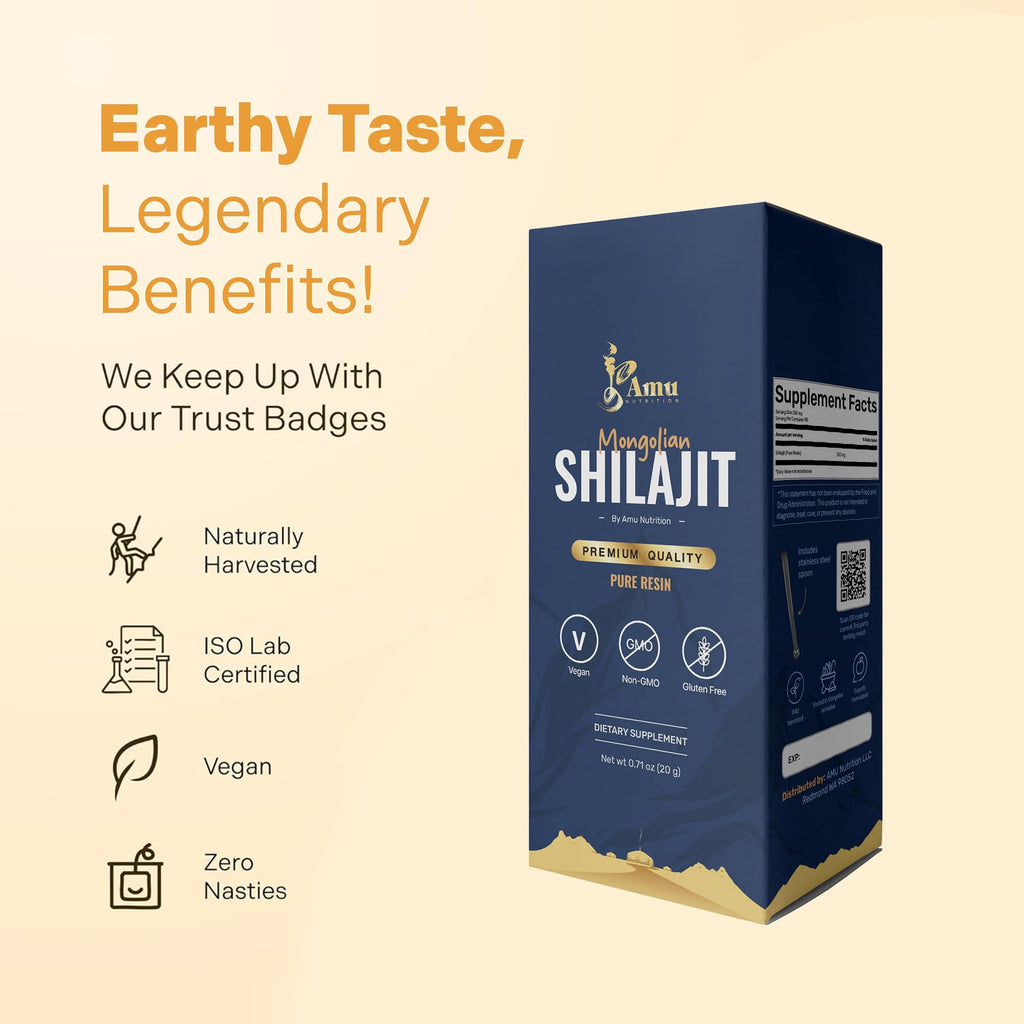 AMU NUTRITION Pure Mongolian Shilajit for Men and Women - Harvested from Mongolia - Natural Source of Fulvic Acid Trace Minerals (20 GRAM)