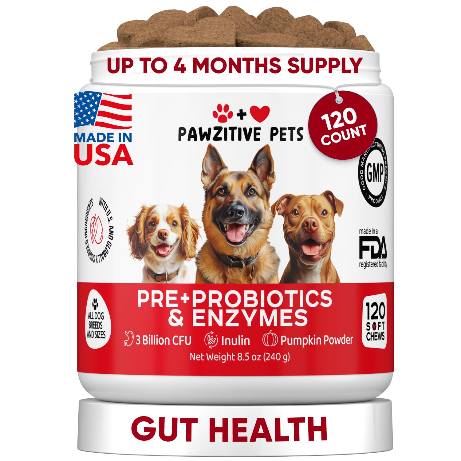 Probiotics for Dogs Digestive Health - Probiotic Chews for Gut Health, Itchy Skin Yeast, Diarrhea - USA Product - Immune Support Supplement - Dog Digestive Support & Allergy Relief Chews with Enzymes