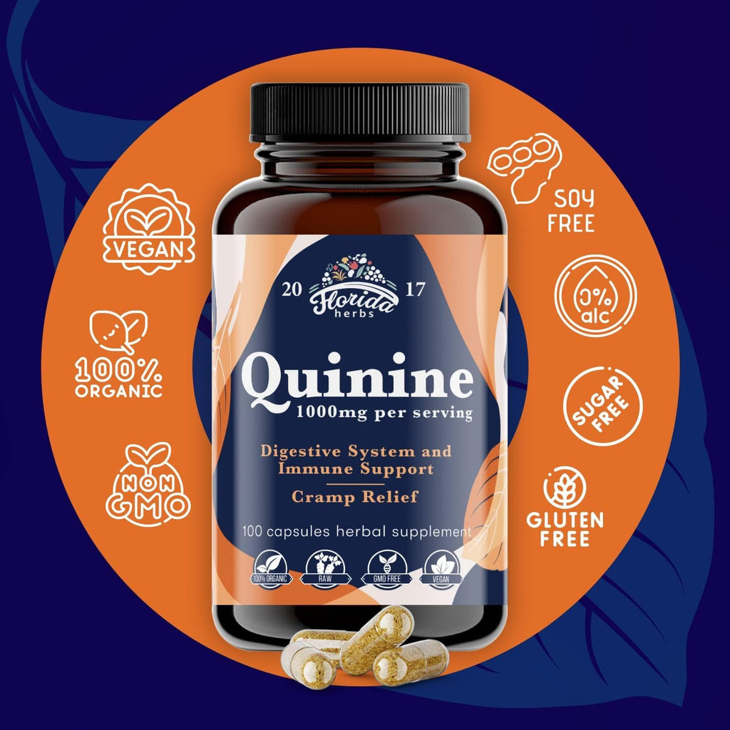 FLORIDA HERBS Leg Cramp Support – Organic Quinine Capsules from Cinchona Bark – 1000 mg Vegan Supplement – Muscle & Leg Cramp Relief – Made in USA – 330 Count (3 Bottles Total)