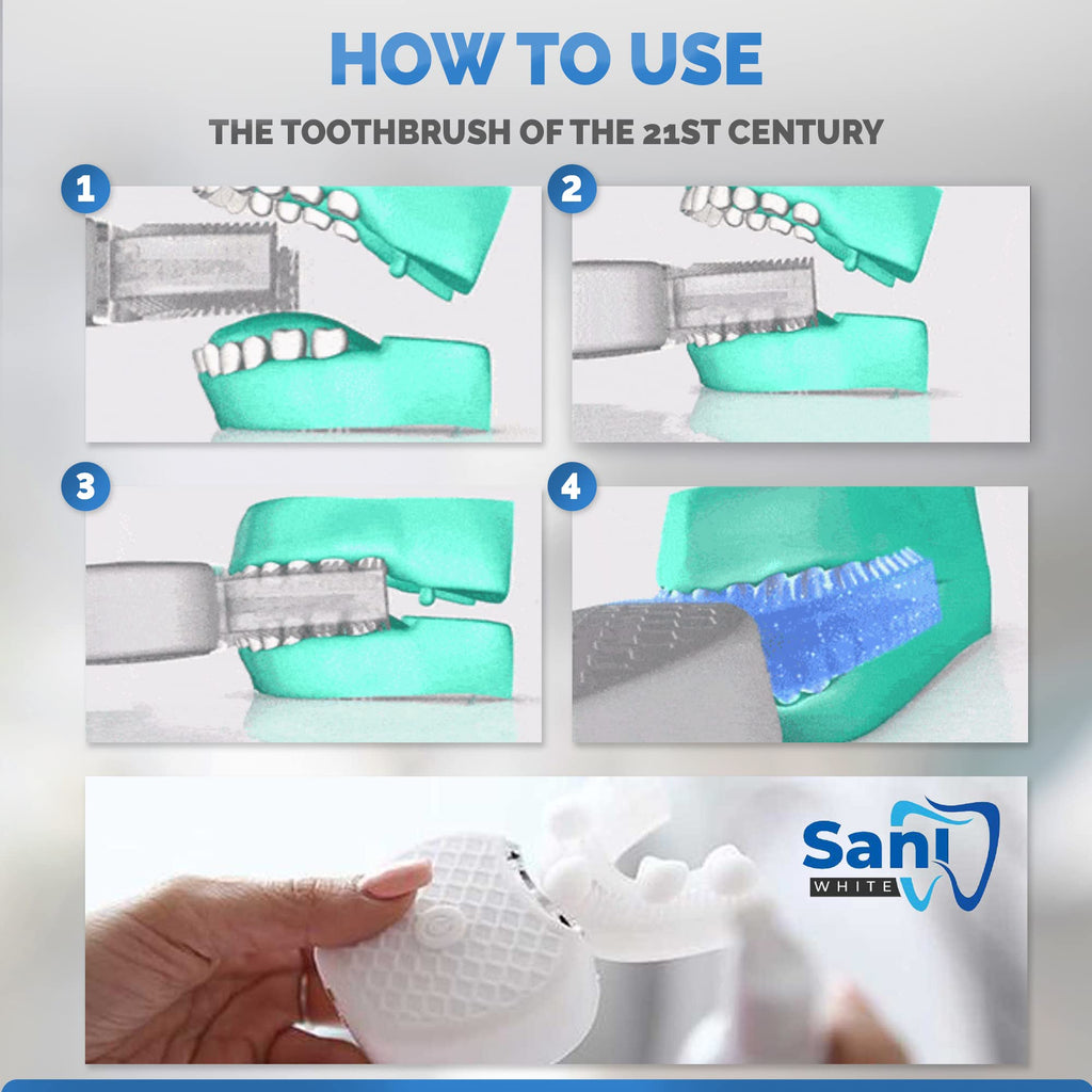 FREEZE2TRIM Sani White Ultrasonic Toothbrush, Ortho Sparkle Sonic Glow Brush, 360 Brite Adult U Shaped Toothbrush Ultrasonic Tooth Cleaner Teeth Whitening Light Electric Automatic Hands Free