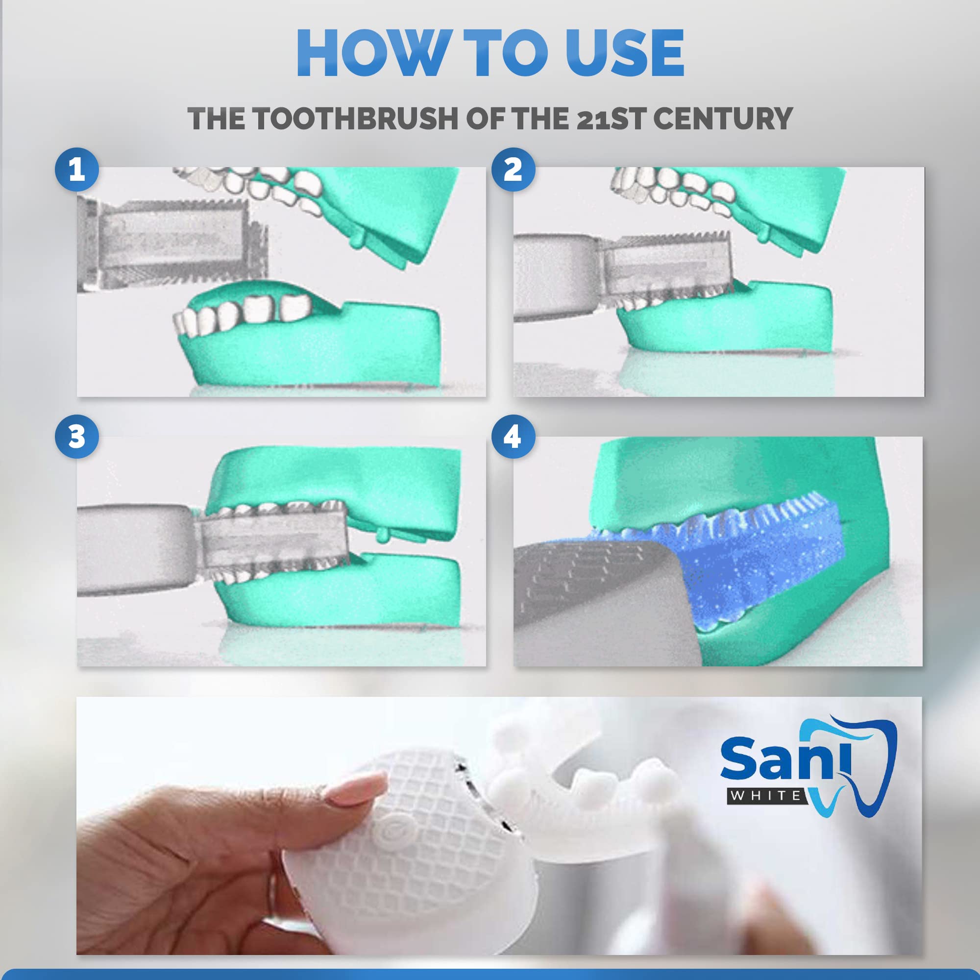 FREEZE2TRIM Sani White Ultrasonic Toothbrush, Ortho Sparkle Sonic Glow Brush, 360 Brite Adult U Shaped Toothbrush Ultrasonic Tooth Cleaner Teeth Whitening Light Electric Automatic Hands Free