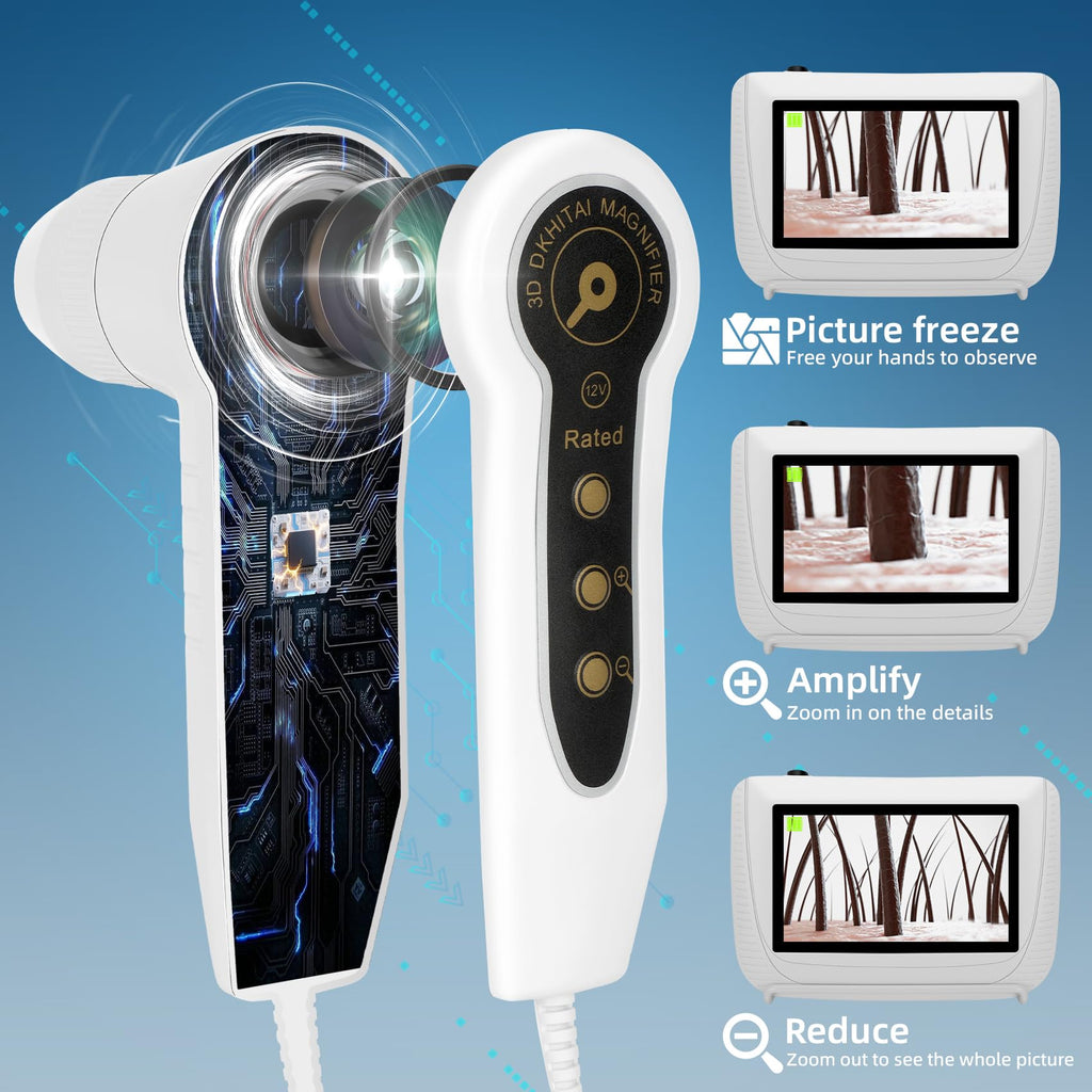 Scalp Analysis Machine, Skin Hair Analyze, 5 Inch LCD Screen Rechargeable Digital Scanner for Skin & Hair Analysis, 50x/200x DualHeads, Digital Scalp Health Detection Use for Home and Salon