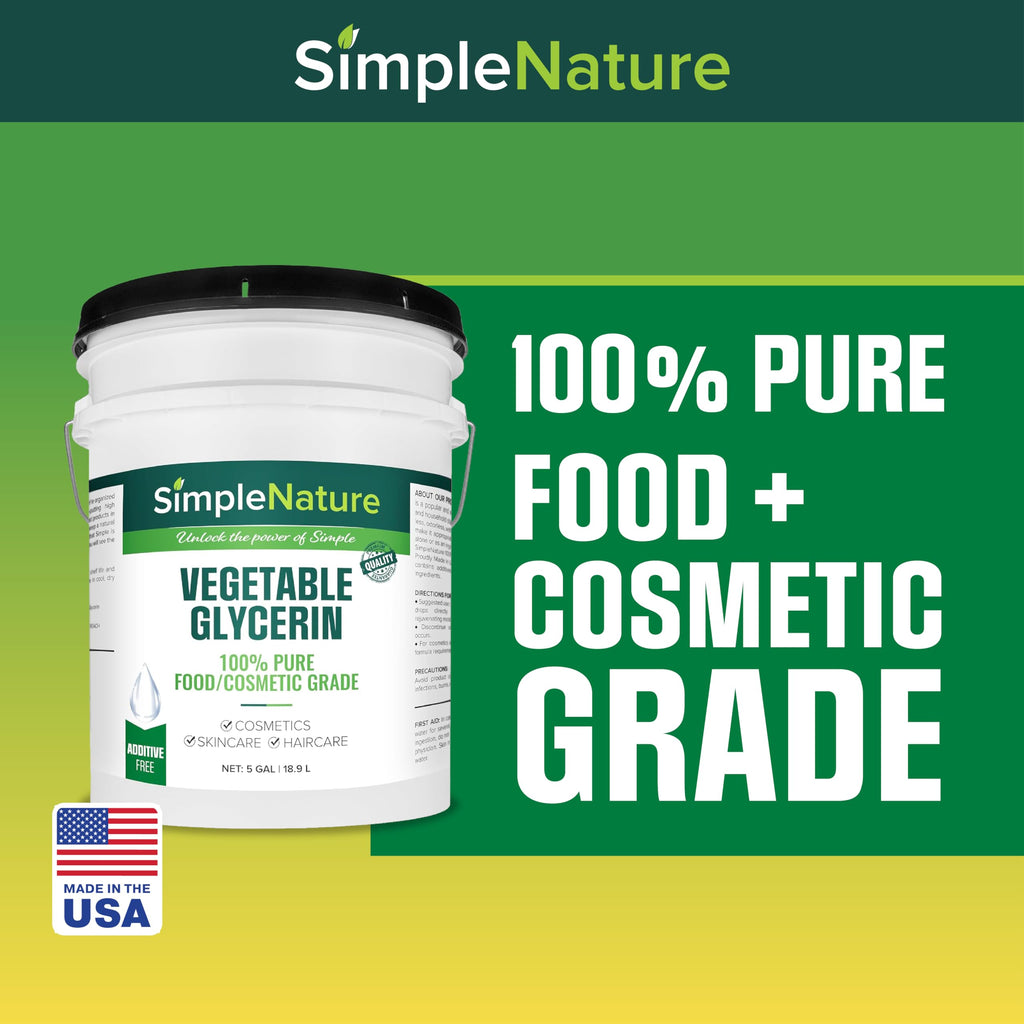 SimpleNature 100% Pure Vegetable Glycerin - 5 Gallon with Easy-Pour Spout - Natural Pure Food/Cosmetic Grade for Skincare, Haircare, Cosmetics, Soapmaking, Crafts - Softening & Moisturizing Humectant