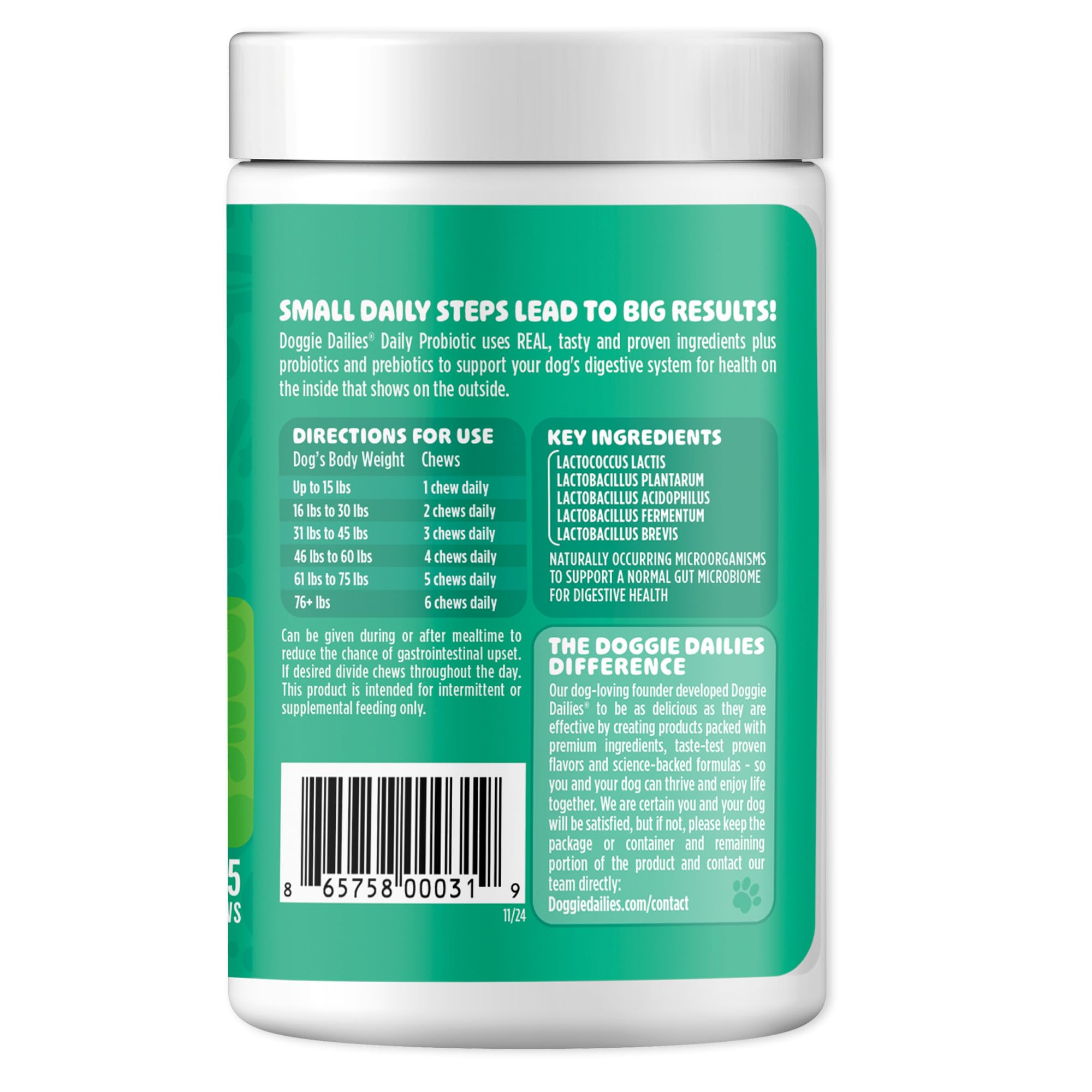 Doggie Dailies Probiotics for Dogs - Advanced Dog Probiotics with Prebiotics - Promotes Digestive Health - Supports Immune System and Overall Health (Duck) 225 Soft Chews