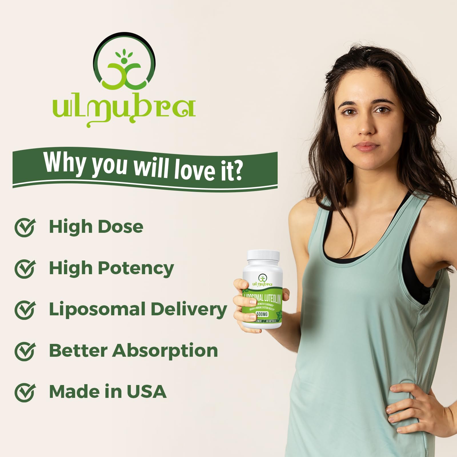 Ulmubra Liposomal Luteolin 500MG, Maximum Absorption, Potent Flavonoid, 120 Softgels, Luteolin Supplement, Non-GMO, Gluten Free
