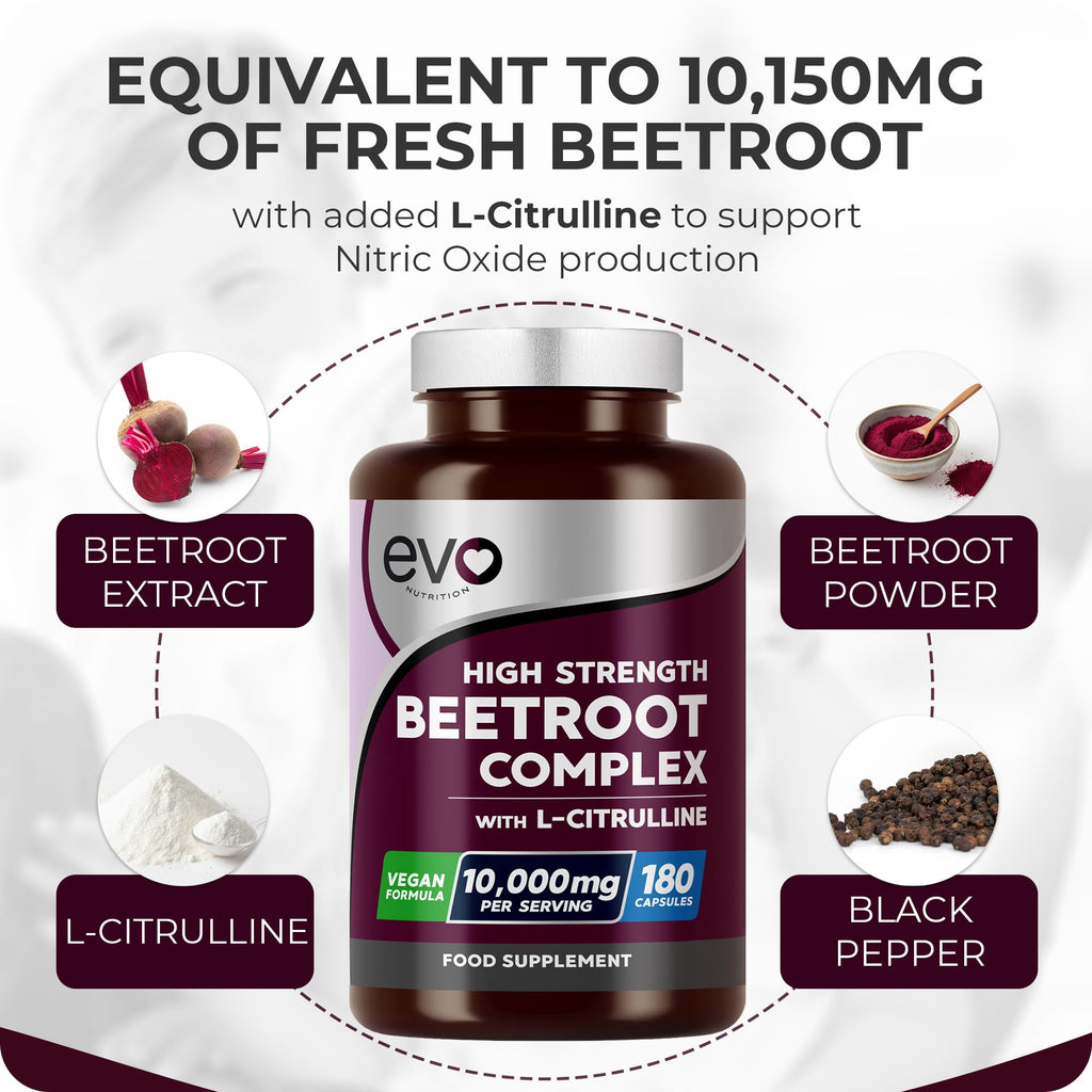 EVO Nutrition Beetroot & L-Citrulline 10,000mg, 180 Vegan Capsules