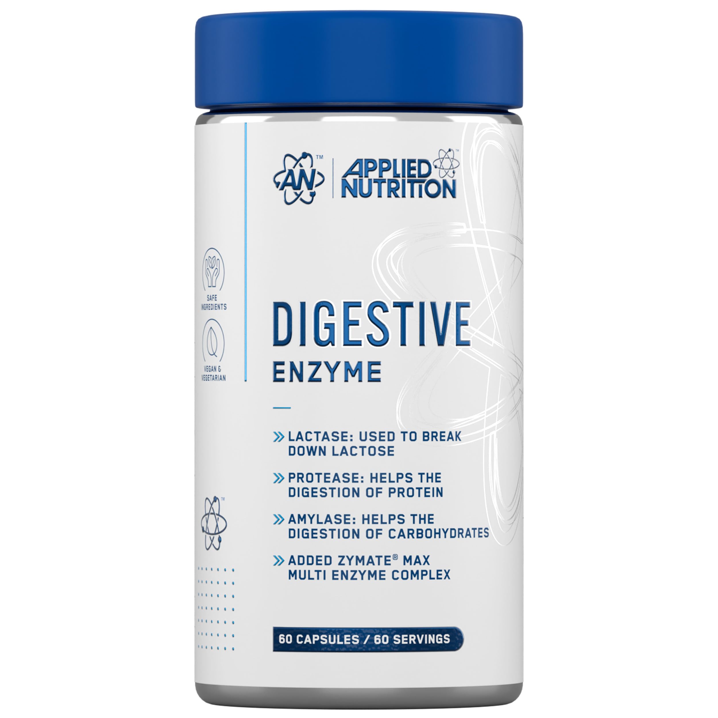 Applied Nutrition Digestive Enzyme - Vegan Digestive Enzymes Capsules, with Lactase, Protease, Amylase, Aids Digestion of Carbohydrates, Lactose, Proteins, Fats, for Flatulence Control (60 Servings)