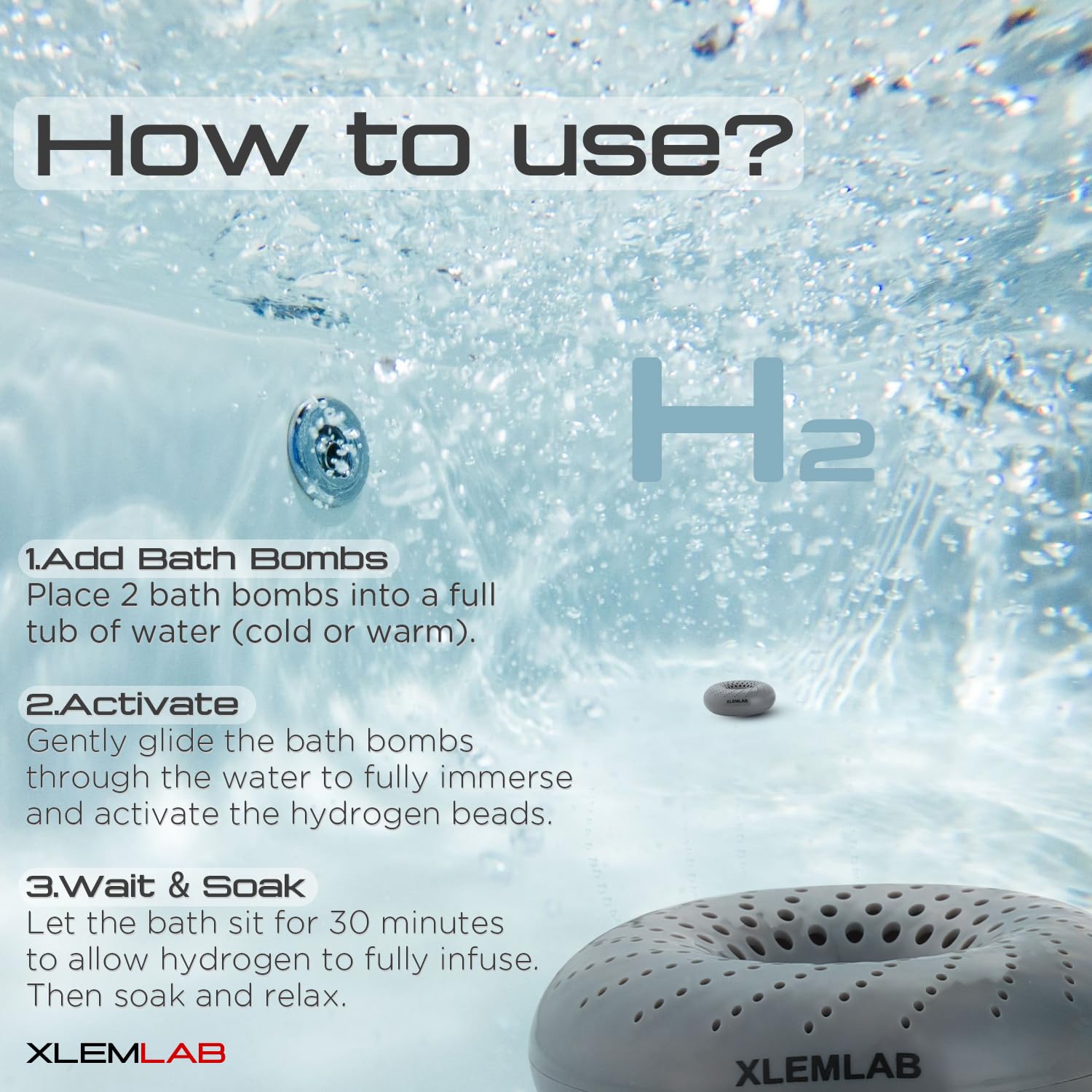 XLEMLAB 14 Days Reuseable Molecular Hydrogen Bath Bombs Boost Energy Muscle Recovery,Birthday Gift for Men – H2 Hydrogen Water Tablets for Ice Plunge Spa, Full Body Soaking