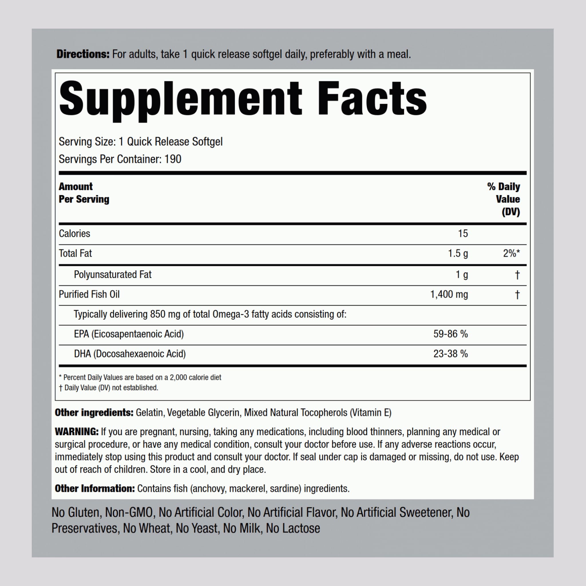 Piping Rock Fish Oil Omega 3 Supplement | 1400 mg | 190 Softgels