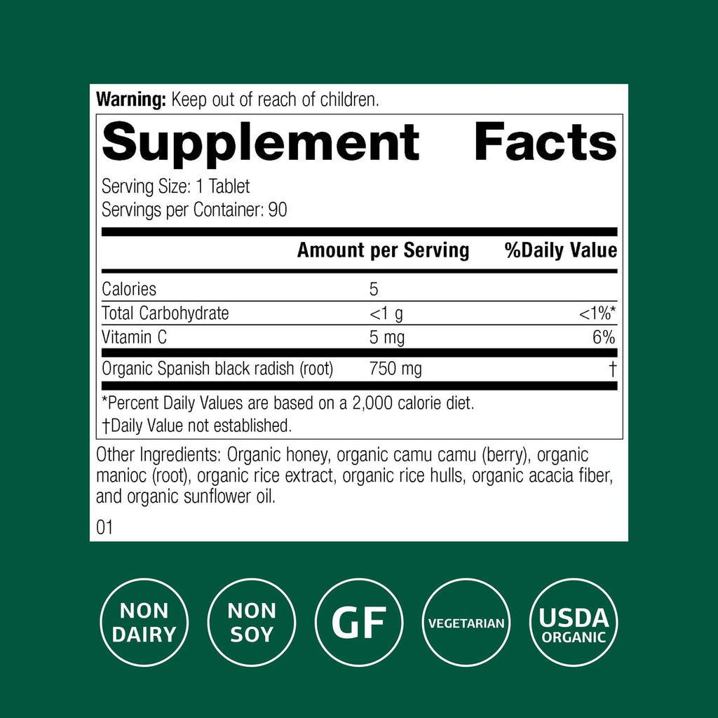 Standard Process Spanish Black Radish - Liver Health Dietary Supplement - Gallbladder Health & Digestion Cleanse Support - Gluten-Free, Non-Dairy & Non-Soy - 90 Tablets