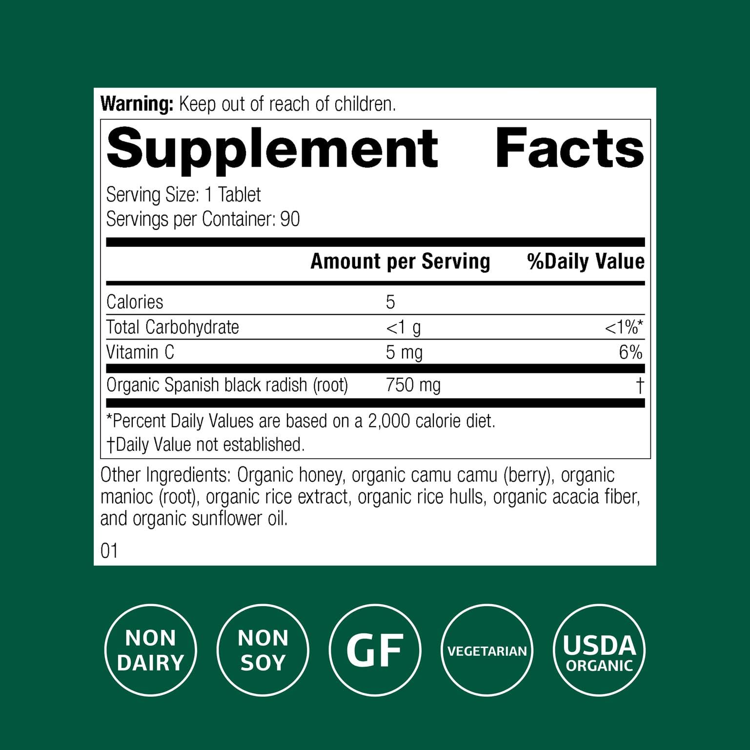 Standard Process Spanish Black Radish - Liver Health Dietary Supplement - Gallbladder Health & Digestion Cleanse Support - Gluten-Free, Non-Dairy & Non-Soy - 90 Tablets