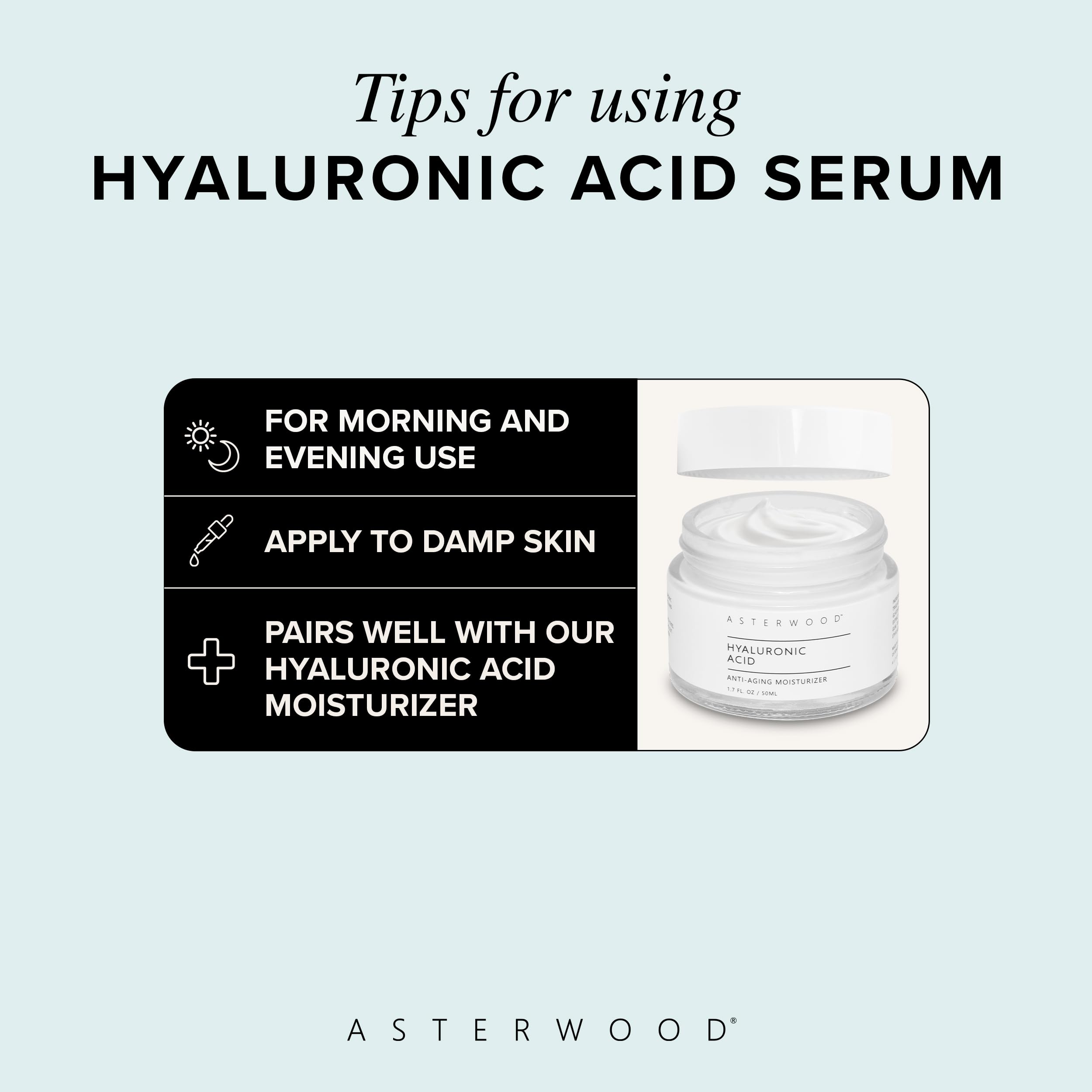 Asterwood Pure Hyaluronic Acid Serum for Face - Plumping, Anti-Aging, Hydrating - Fragrance-Free - 8 Fl Oz
