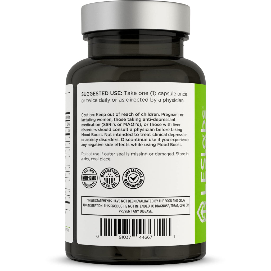 LES Labs Mood Boost – Stress Relief, Mood Support, Deep Relaxation & Better Sleep – 5-HTP, Ashwagandha, Rhodiola Rosea, Magnesium, L-Theanine & GABA – Non-GMO Supplement – 60 Capsules
