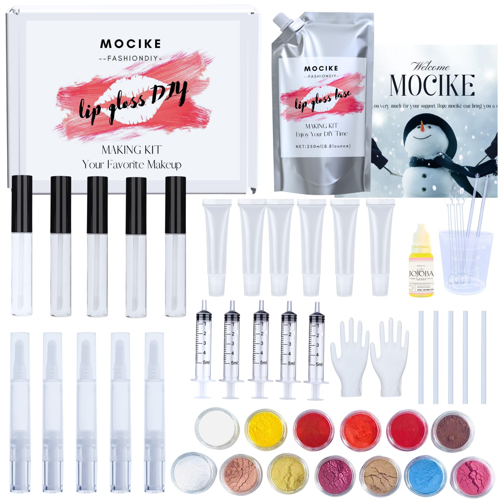MOCIKE DIY Lip Gloss Making Kit - 26 Pcs DIY Lip Gloss Set, Make Your Own Lip Gloss With Lip Gloss Base 150 Ml, 16 Lip Gloss Tude, 12 Powder Pigment And Other Tool