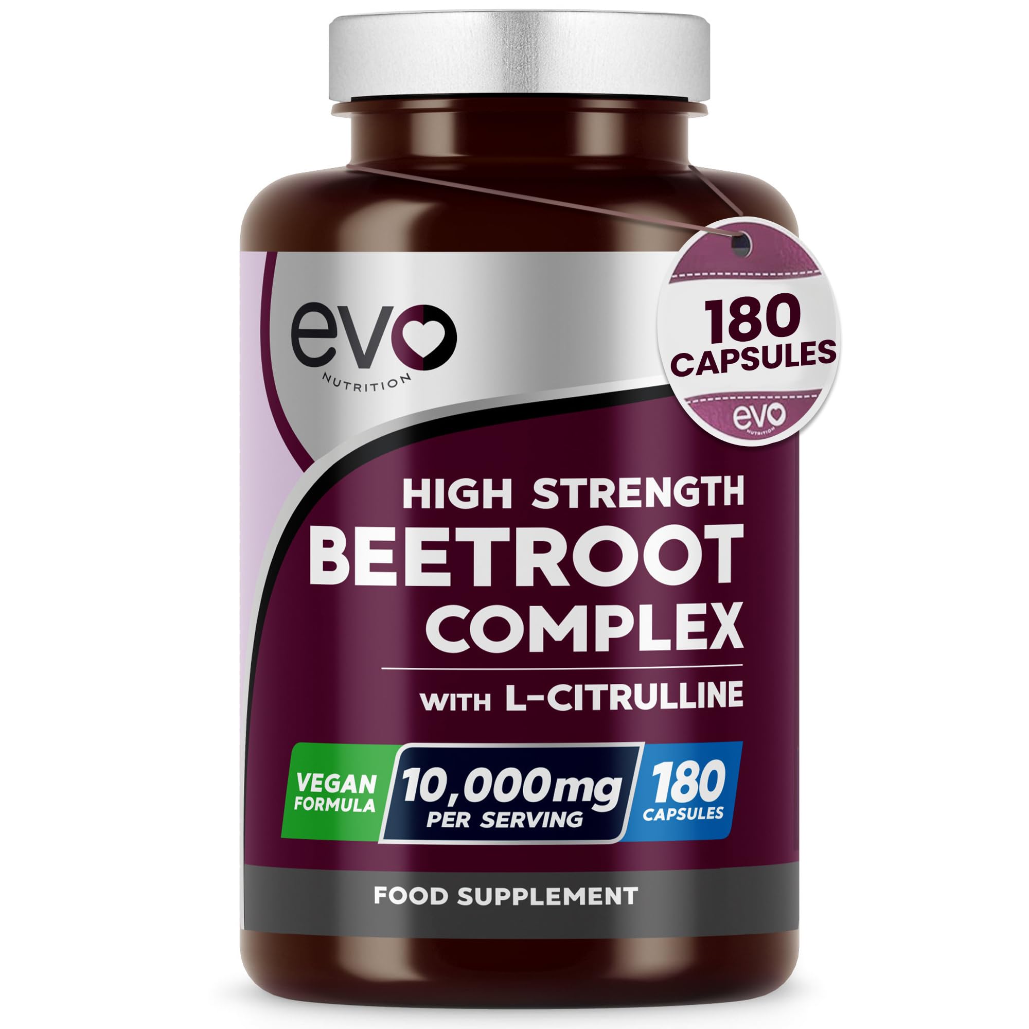 EVO Nutrition Beetroot & L-Citrulline 10,000mg, 180 Vegan Capsules
