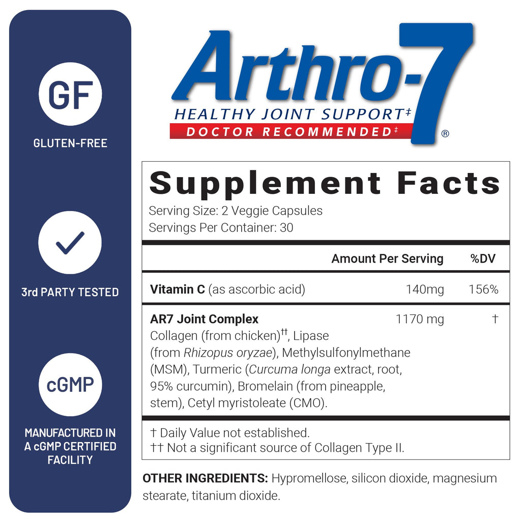 U.S. Doctors’ Clinical Arthro-7 - Clinically Studied Joint Support Complex with Turmeric, MSM, Collagen, Bromelain for Flexibility, Mobility, and Strong Cartilage - 60 Capsules - 15/30-Day Supply