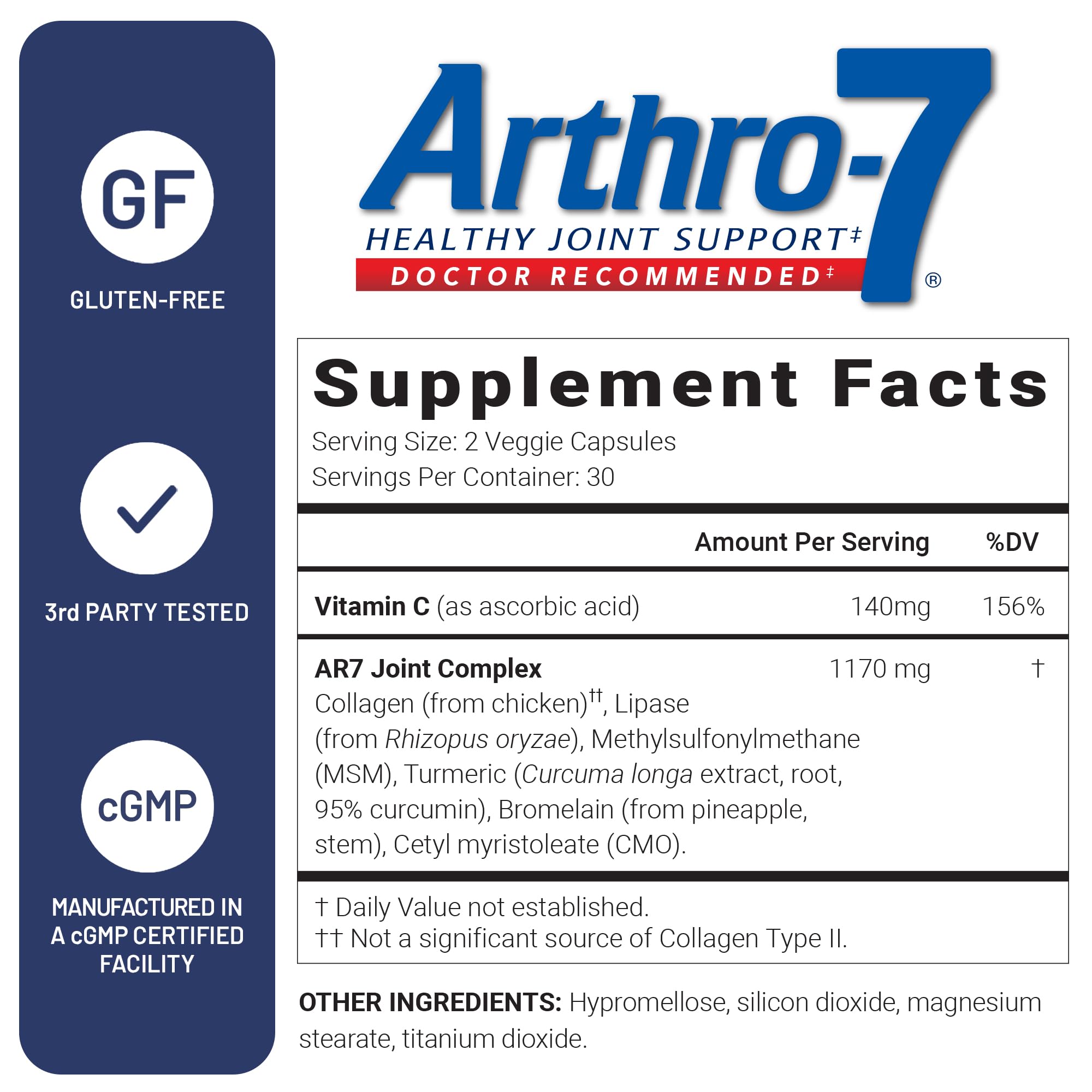U.S. Doctors’ Clinical Arthro-7 - Clinically Studied Joint Support Complex with Turmeric, MSM, Collagen, Bromelain for Flexibility, Mobility, and Strong Cartilage - 60 Capsules - 15/30-Day Supply