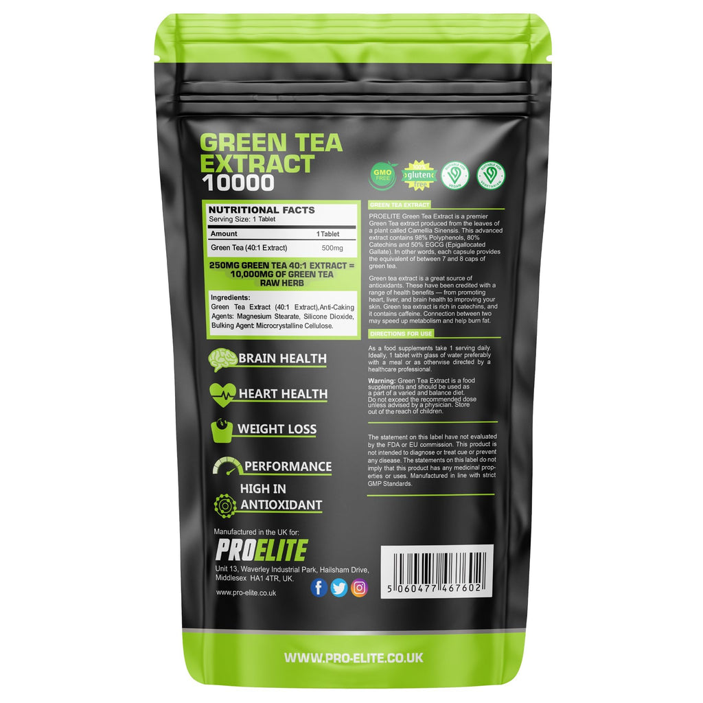 Green Tea Extract 10,000mg of Antioxidant 60 Tablet | 95% Polyphenols (297mg per Tablet) | (2 Months Supply) | Resealable and Recyclable Pouch | Vegan & Vegetarian | by PROELITE