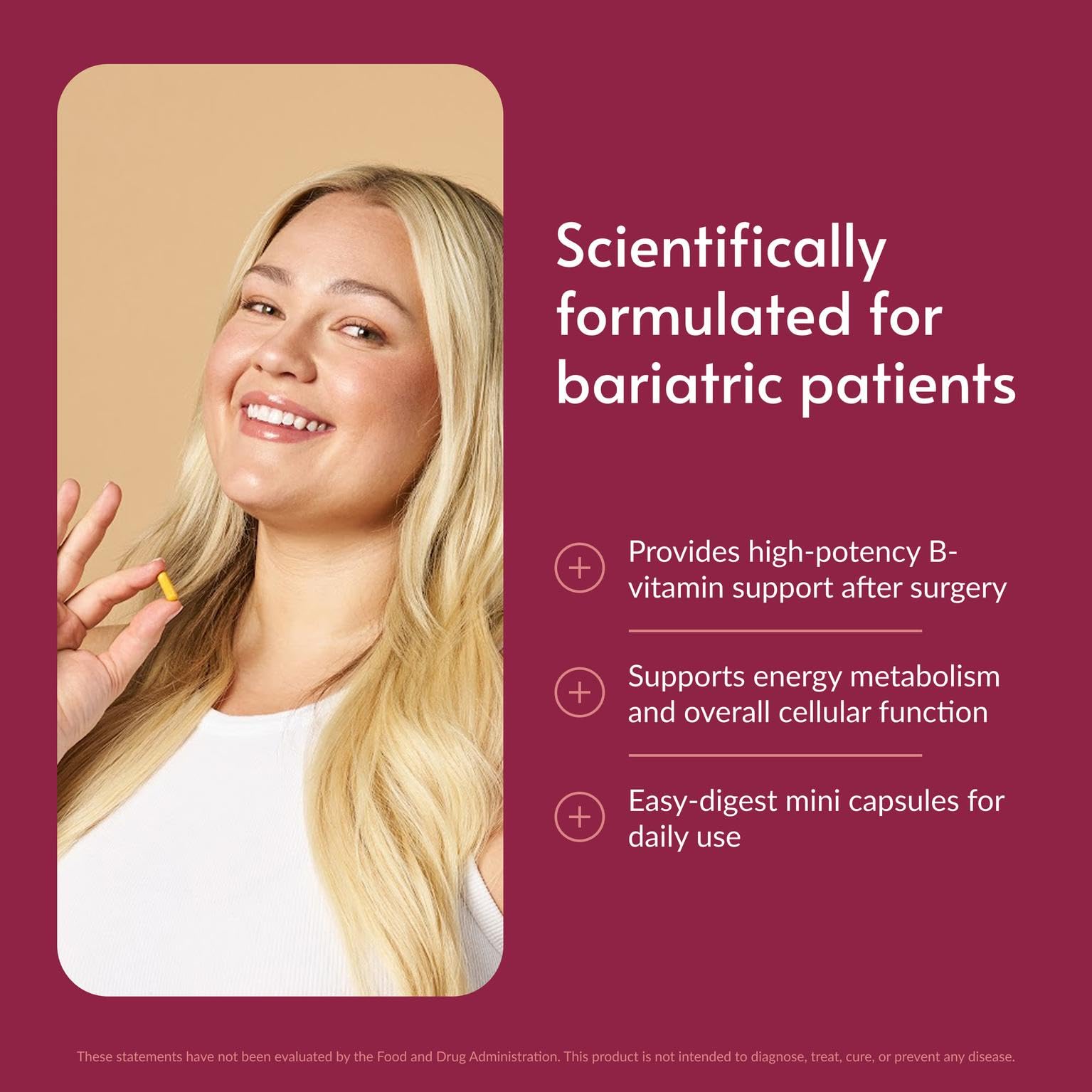 Bariatric Advantage Vitamin B50 Complex - for Bariatric Surgery Patients - High-Potency, Easy-Digest Mini Capsules - Vitamin B Complex Supplements - Brain Health Support* - 180 Count