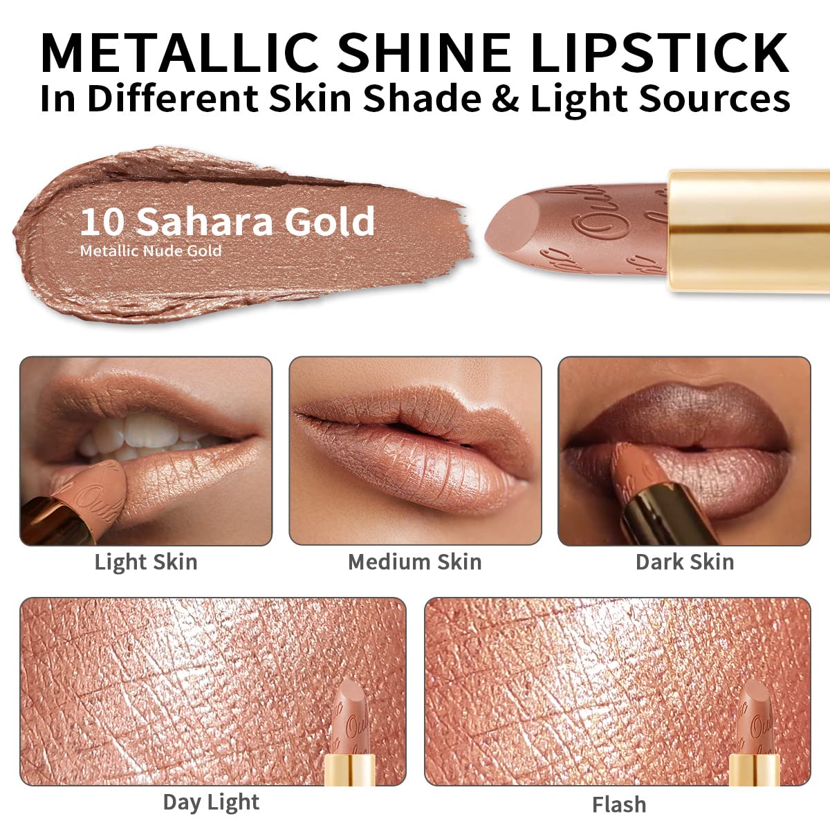 OULAC Metallic Shine Glitter Lipstick Set, Nude High Impact Lipcolor, Lightweight Soft and Ultra Hydrating, Long Lasting, Vegan 15+17