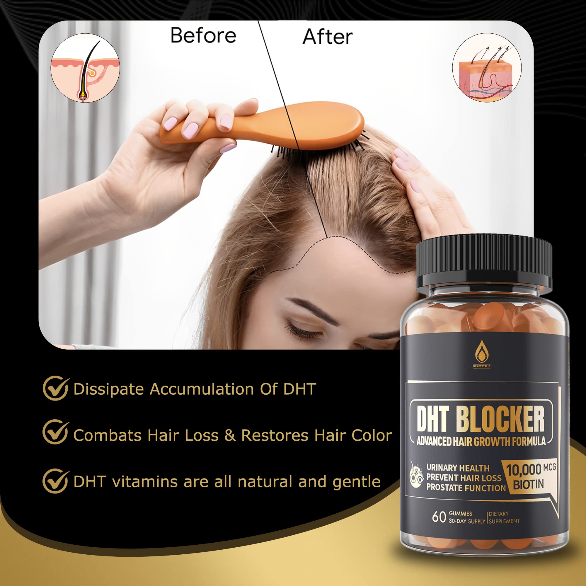 EnvyDeal DHT Blocker Gummies Hair Growth Supplement, Super Potency Saw Palmetto & Biotin 10000 mcg for Women & Men, Plus 12 Proprietary Blend - Prevent Hair Loss, Blocking DHT Receptors, 2Pc/120ct