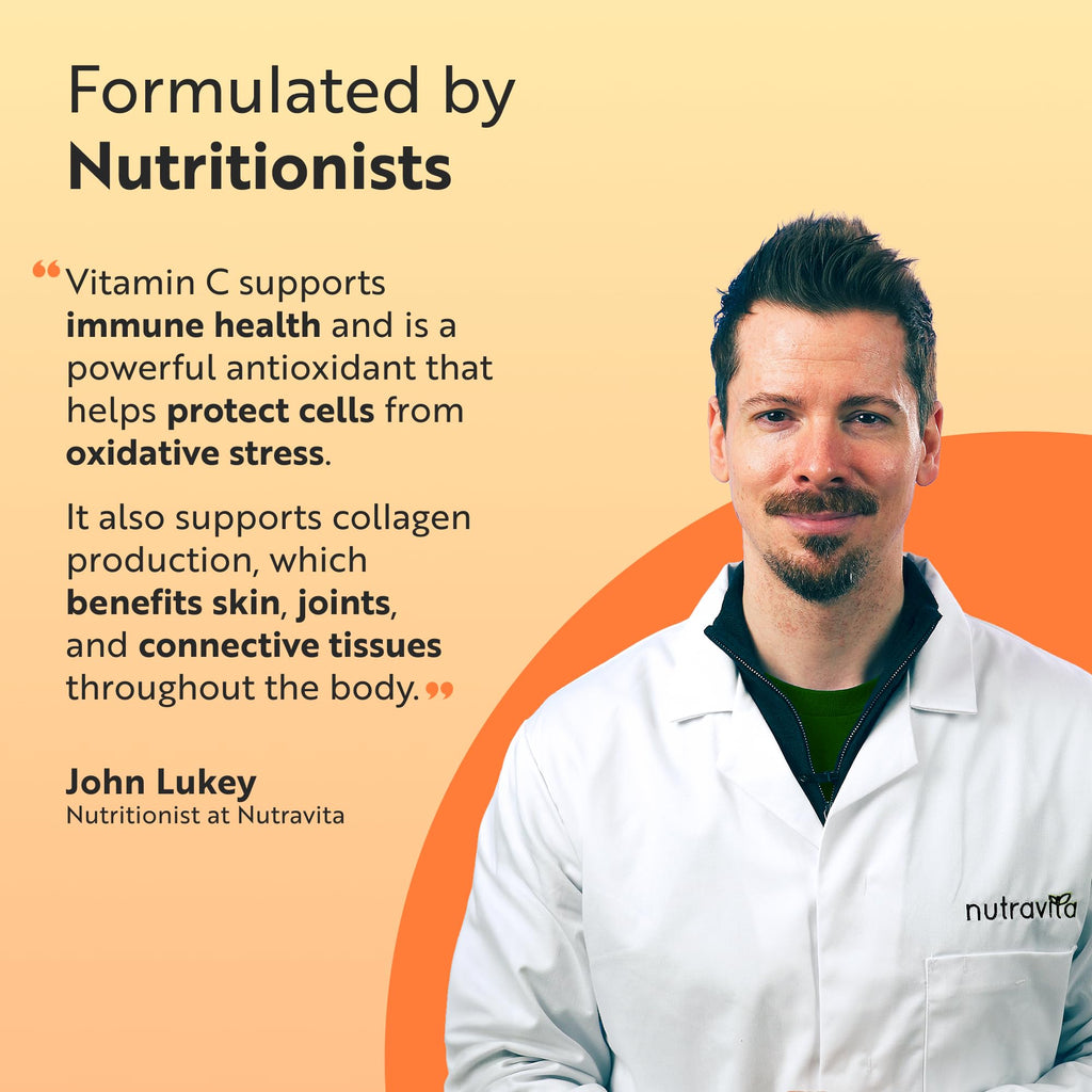Nutravita Vitamin C 1000mg Tablets - 180 Vegan 1000mg Vitamin C Tablets not Capsules or Powder - 6 Months - High Strength Ascorbic Acid - Bioflavonoids & Rosehip - Immune Support - Made in UK