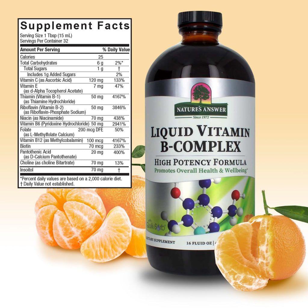 Nature's Answer Liquid Vitamin B-Complex Supports Healthy Energy Levels | Promotes Healthy Nerve Function | All-Natural Tangerine Flavor | Gluten-Free & Benzoate-Free 16oz