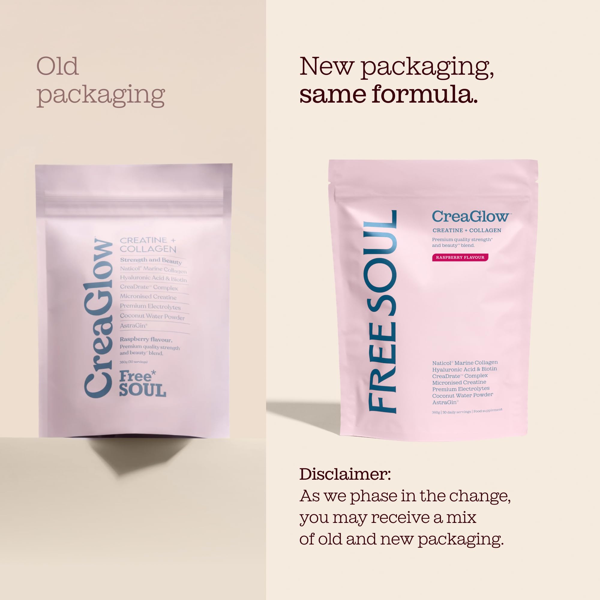 Free Soul CreaGlow | Marine Collagen + Creatine + Electrolytes | Raspberry