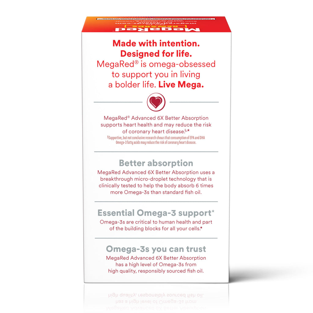 MegaRed Fish Oil 800mg Omega 3 Supplement with EPA & DHA, Supports Heart, Brain, Joint and Eye Health, No Fishy Aftertaste - 80 Softgels (80 Servings)