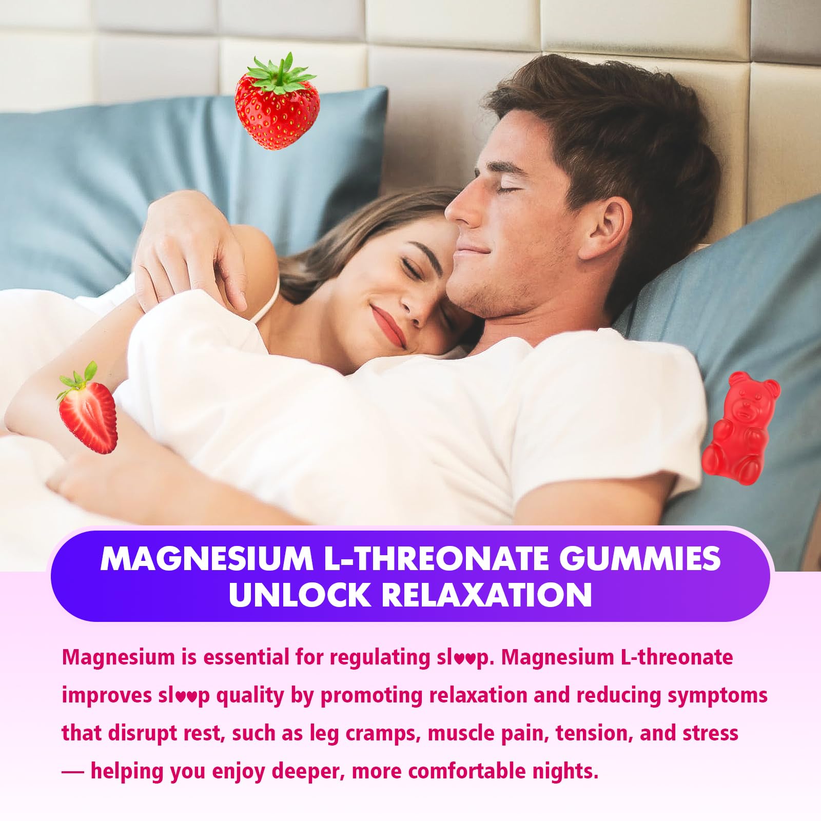 1000mg Magnesium L-Threonate Gummies for Kids & Adults - Muscle & Nervous System Support, Vegan, Sugar-Free Strawberry Flavor, 120 Gummies