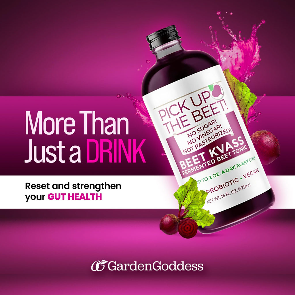 Organic Beet Juice Beet Kvass 48 Ounces (3 16 Ounce Bottles) from Garden Goddess Ferments, Nitric Oxide Superfood for Improved Circulation, Blood Pressure, Iron Supplement, and Hangovers - Sugarfree