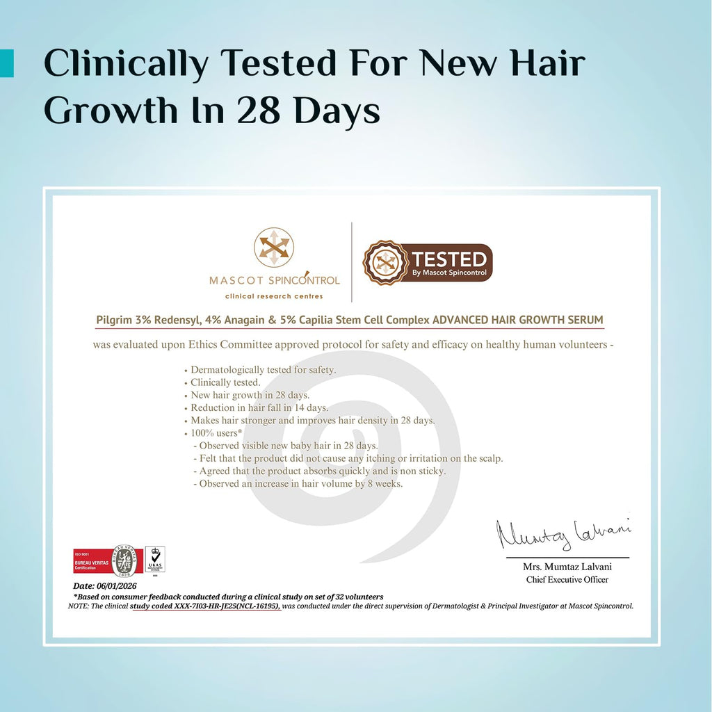 Pilgrim Redensyl 3% + Anagain 4% + Baicapil Advanced Hair Growth Serum for Scalp with Korean Black Rice, Saw Palmetto | Control Hair Fall, Hair Density | Women & Men | 60ml