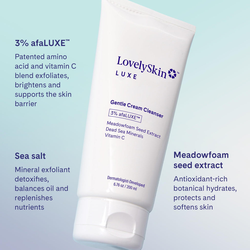 LovelySkin LUXE Gentle Cream Cleanser - Hydrating Face Wash & Makeup Remover with Vitamin C, afaLUXE & Meadowfoam Seed Extract - For Sensitive, Dry & Normal Skin, 6.76 fl oz