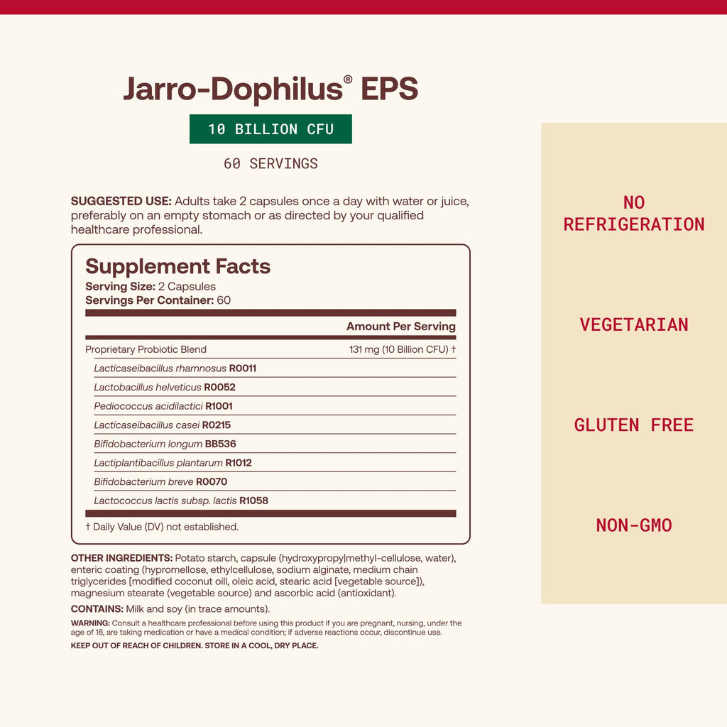 Jarrow Formulas Jarro Dophilus Probiotics 10 Billion CFU - Probiotic Supplement Capsules for Digestive Health & Gut Health for Women and Men, 120 Veggie Capsules, Up to 60 Days, Shelf Stable