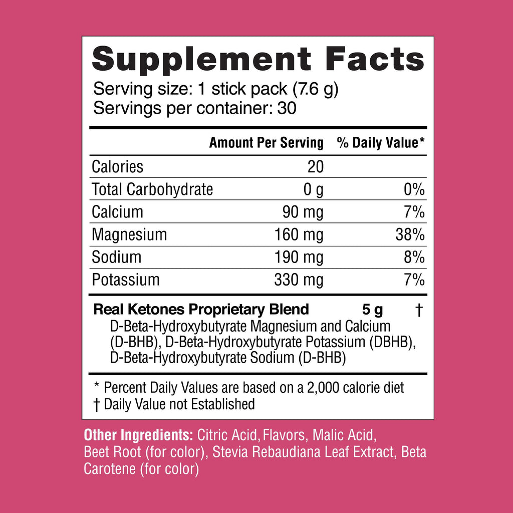 Real Ketones BHB Exogenous Ketones Drink Mix Packets | Electrolytes Powder Packets No Sugar, 4 Main Fasting Electrolytes Plus Hydrating Patented Keto BHB - 30 Count Raspberry Lemonade
